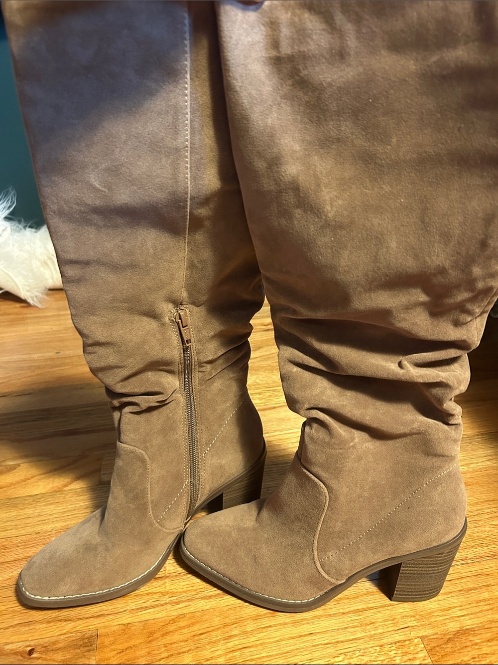 Women's Suede Slouch Knee-High Boots - Taupe